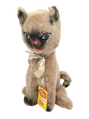 Elka Vintage Plush Sitting Siamese Kitty Cat Stuffed Animal Original Tag USA